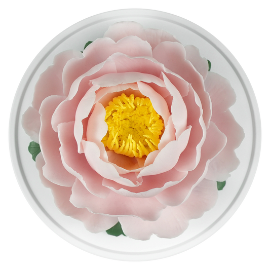 Luxury ceramic flower scent diffuser for home in pink, peony, displayed from above
