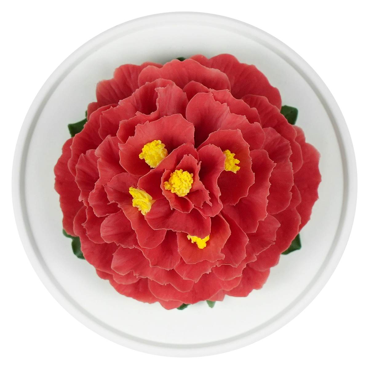 Luxury ceramic flower scent diffuser for home in red, dahlia, displayed from above