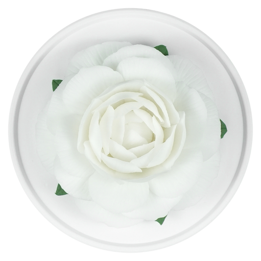 Luxury ceramic flower scent diffuser for home in ivory, camellia, displayed from above