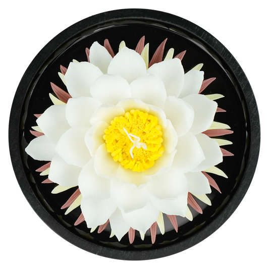 Luxury ceramic flower scent diffuser for home in white, water lily, displayed from above