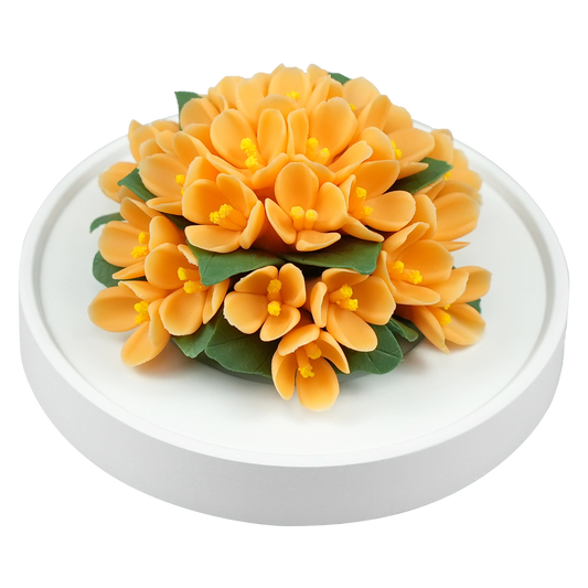 Luxury ceramic flower scent diffuser for home in orange, fragrant olive, displayed from side
