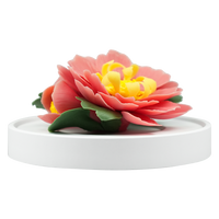 Luxury ceramic flower scent diffuser for home in red, tree peony, displayed from front