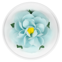 Luxury ceramic flower scent diffuser for home in pale blue, peony, displayed from above