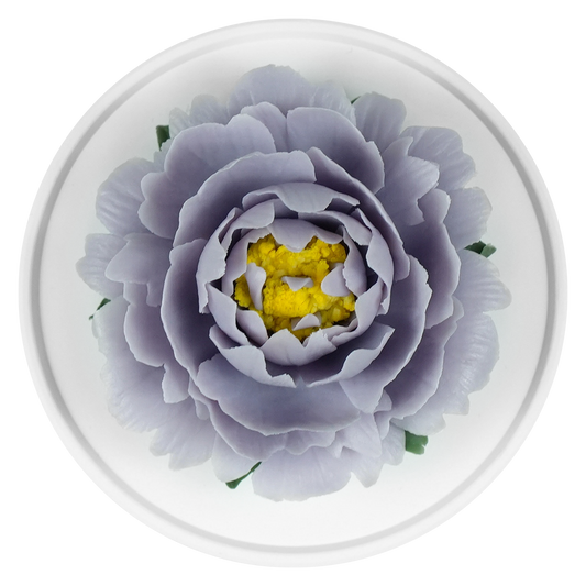 Luxury ceramic flower scent diffuser for home in light purple, peony, displayed from above