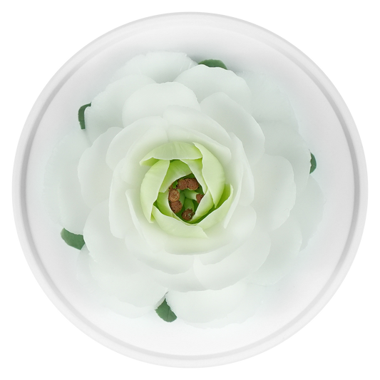 Luxury ceramic flower scent diffuser for home in white, camellia, displayed from above