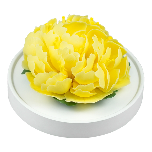 Luxury ceramic flower scent diffuser for home in yellow, mum, displayed from side