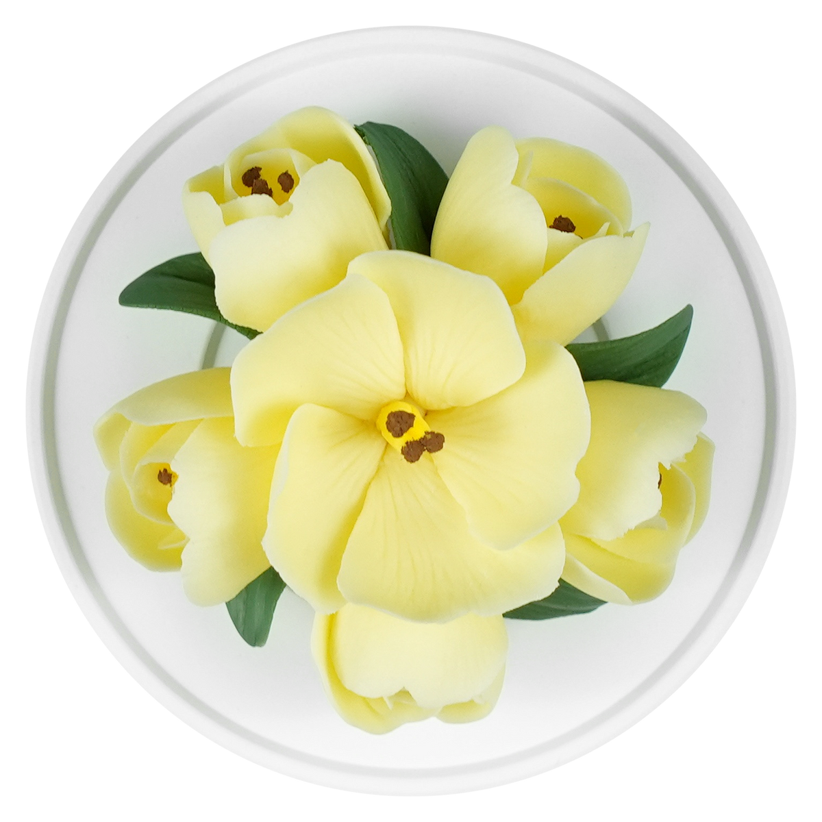 Luxury ceramic flower scent diffuser for home in yellow, tulips, displayed from above
