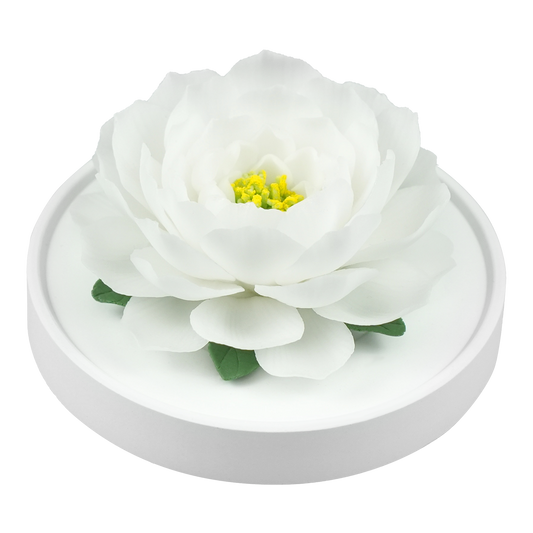 Luxury ceramic flower scent diffuser for home in white, jasmine, displayed from side